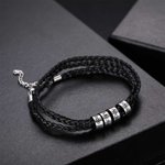 Braided Leather Bracelet with Custom Name Beads