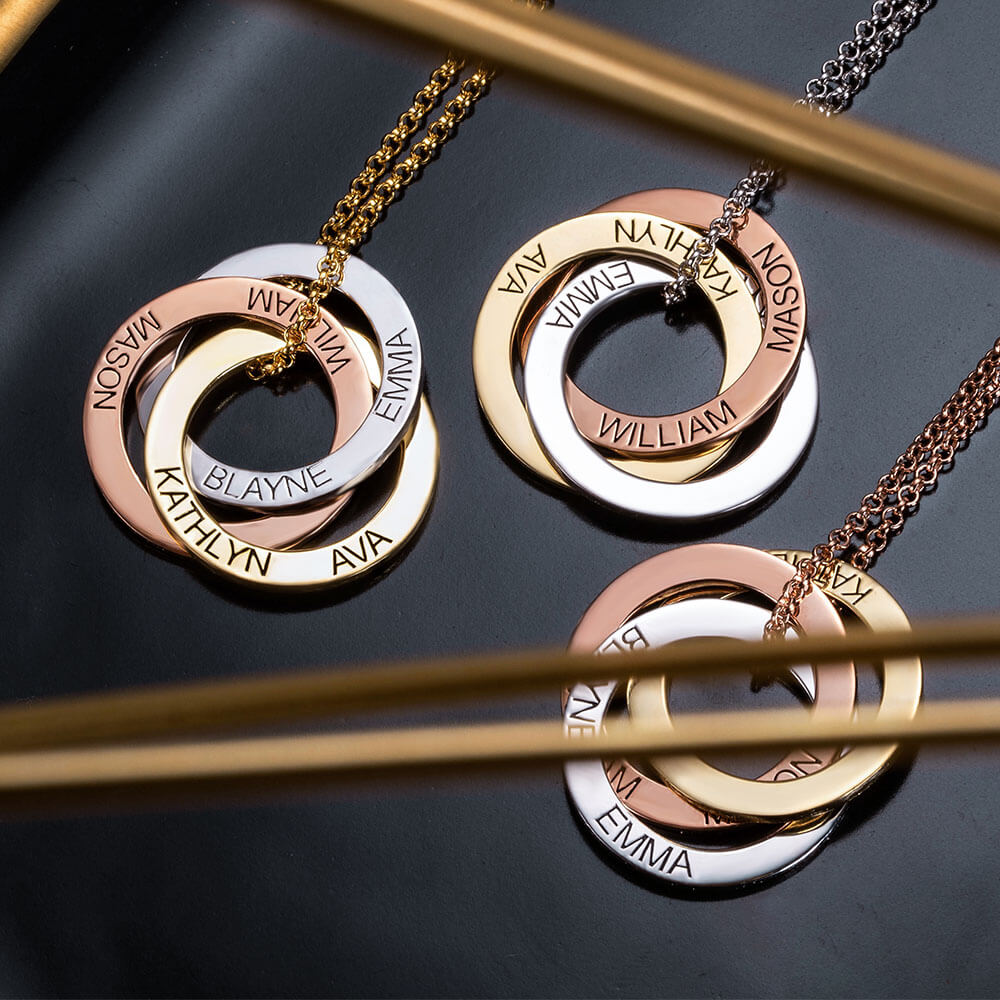 Personalized Russian Ring Trinity Name Necklace With Children Names ...