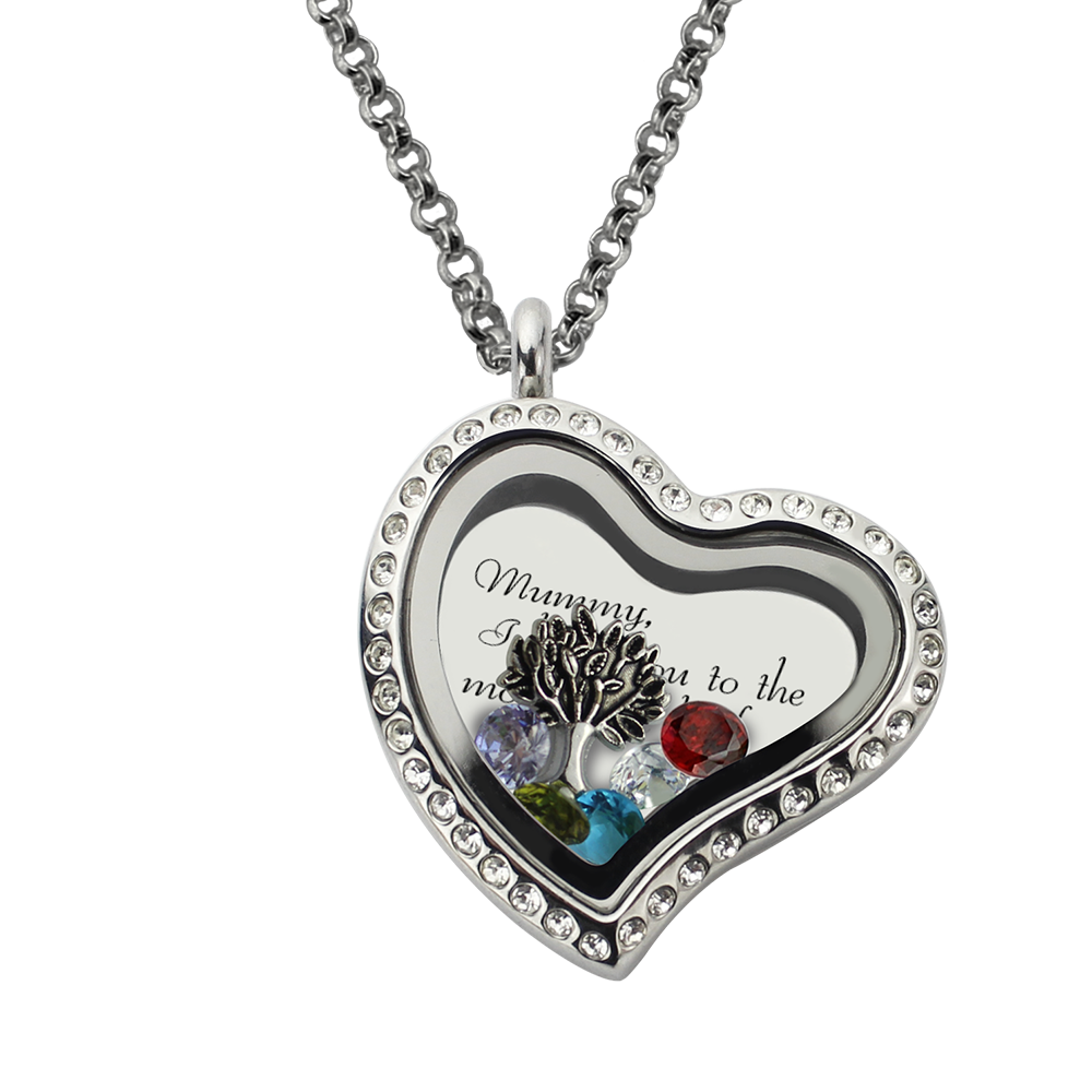 thumbnail image 2 of Round Locket With Birth Stones EVERLEAD Floating Locket Necklace - DIY Memory Pendant With Chain For Women DIY Memory Pendant Stainless Steel 2 of 10