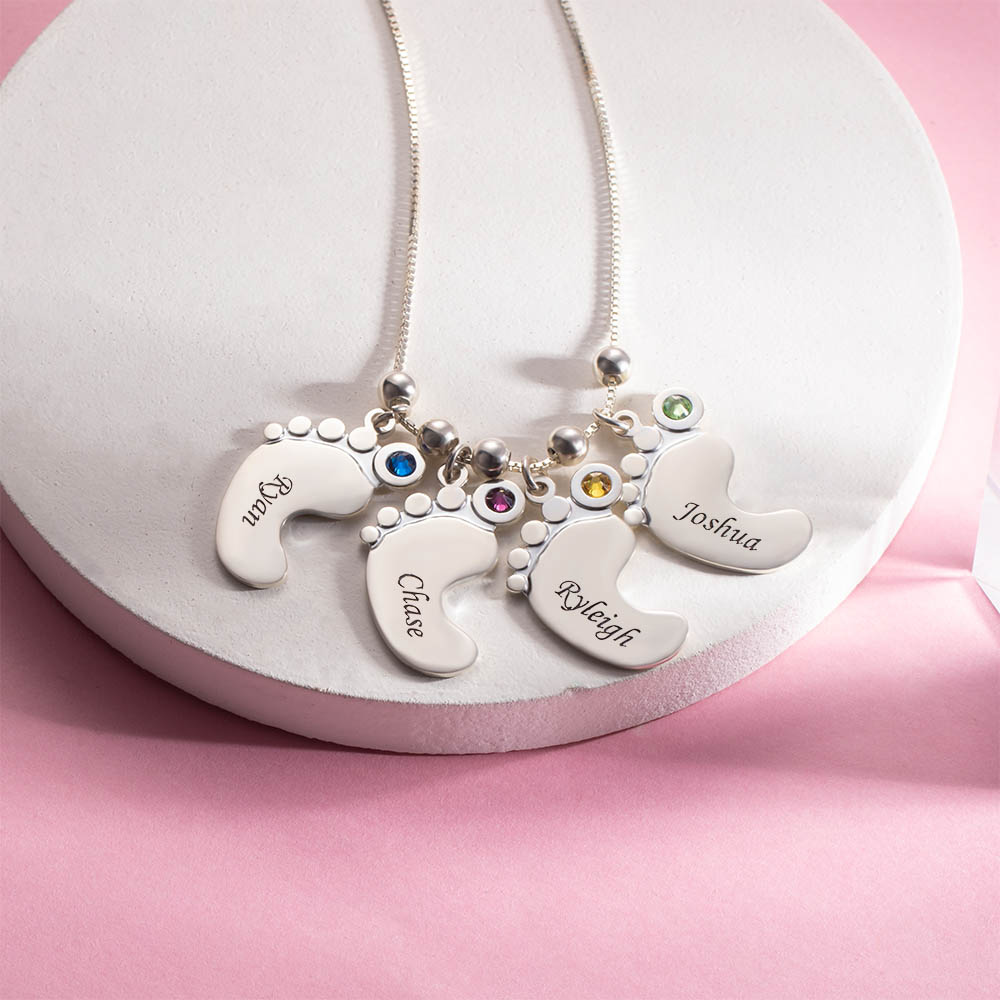 Personalized Mother's Feet Charm Necklace with Children's Name CALLIE