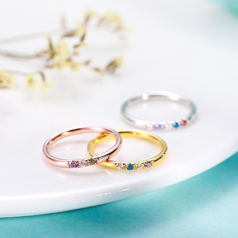 Personalized Women's Birthstone Minimalist Ring - CALLIE