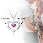Personalizado Forever Together Corazón Colgante Collar de plata de ley con doble birthstones y nombres grabados Regalo de San Valentín para las mujeres