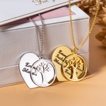 Collier de Cœur Gravé Personnalisé avec 1-13 Prénoms Pendentif Cœur et Arbre Généalogique Cadeau pour Maman Grand-Mère