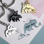 Papa Bear Name Keychain For Dad with Kid's Name