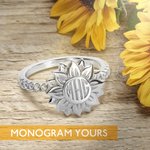 Anillo girasol monograma en bloque Plata de ley