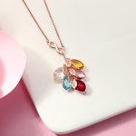 Collier Personnalisé avec Initiales de l'Enfant et Pierres de Naissance en Feuille Chaîne avec Signe d'Infini Cadeau Fête des Mères pour Femme Maman