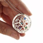 Circle Family Tree Necklace with Children Birthstones and Names