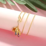 Collier Personnalisé avec Initiales de l'Enfant et Pierres de Naissance en Feuille Chaîne avec Signe d'Infini Cadeau Fête des Mères pour Femme Maman