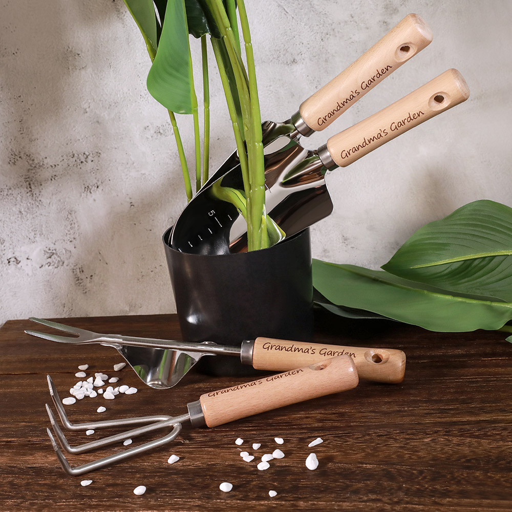 Discover Engraved Name 4 Garden Shovel Tool Set Gardening Gifts
