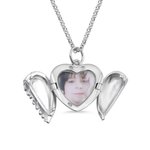 Collier Photo Pendentif Personnalisé avec Message Forme Coeur Ailes d'Ange Cadeau Anniversaire Fête pour Femme