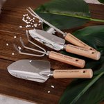 Personalized Set of 4 Stainless Steel Garden Tools with Engraved Text Wooden Handle Mother’s Day Father’s Day Gift for Gardeners