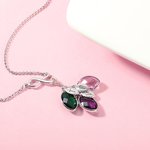 Collier Personnalisé avec Initiales de l'Enfant et Pierres de Naissance en Feuille Chaîne avec Signe d'Infini Cadeau Fête des Mères pour Femme Maman