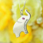 Good Luck Birthstone Elephant Name Necklace