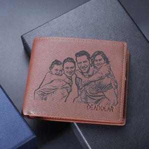 Personalized Men's Foldable Leather Wallet with Engraved Text Photo Father's Day Anniversary Birthday Gift for Him