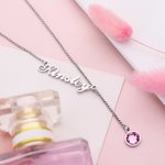Collier avec Prénom et Pierre de Naissance Personnalisés Cadeau Anniversaire Fête pour Femme