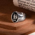 Personalized Old English Gothic Vintage Initial Signet Sterling Silver Ring Gift for Woman Man
