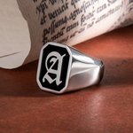Personalized Old English Gothic Vintage Initial Signet Sterling Silver Ring Gift for Woman Man