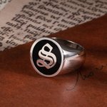 Personalized Old English Gothic Vintage Initial Signet Sterling Silver Ring Gift for Woman Man