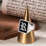 Personalized Old English Gothic Vintage Initial Signet Sterling Silver Ring Gift for Woman Man
