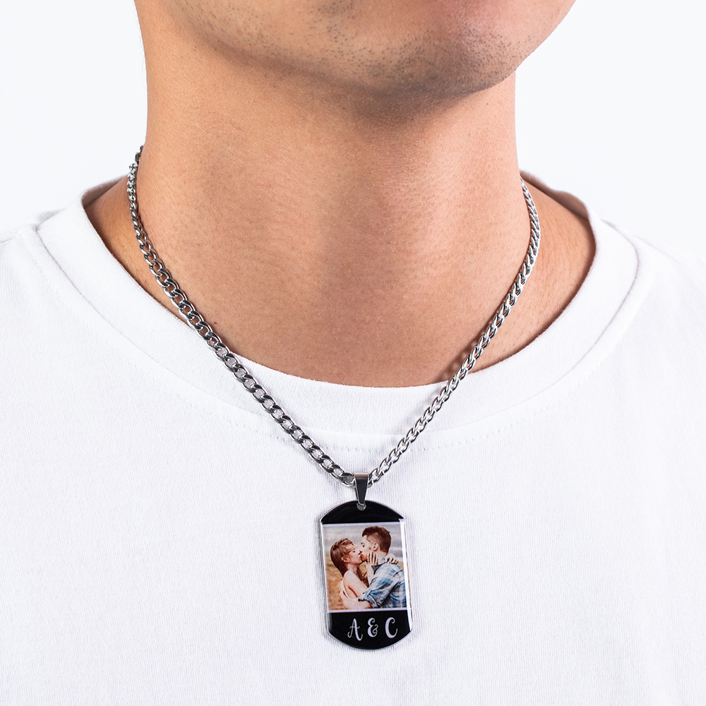 Custom Men's 14 Photos Dog Tag Necklace Stainless Steel Father's Day