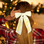 Embroidered Name Long Hair Bow Cotton