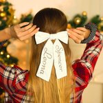 Embroidered Name Long Hair Bow Cotton