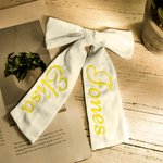 Embroidered Name Long Hair Bow Cotton