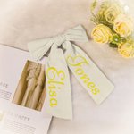 Embroidered Name Long Hair Bow Cotton