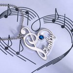 Treble Clef Music Note Name Necklace with Birthstone