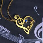 Treble Clef Music Note Name Necklace with Birthstone