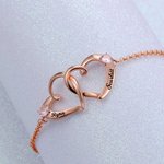 Bracelet en Argent Sterling Personnalisé avec Pierres de Naissance et Noms Gravés Accessoire Deux Cœurs Entrelacés Cadeau Saint-Valentin pour Femme