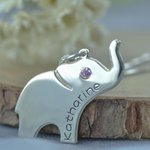 Good Luck Birthstone Elephant Name Necklace