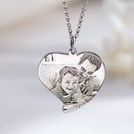 Engraved Heart Photo Necklace Silver