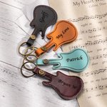 Personalised Engraved Wooden Guitar Pick Leather Guitar Shaped Case Keychain with Text Birthday Christmas Gift for Guitar Player Musician