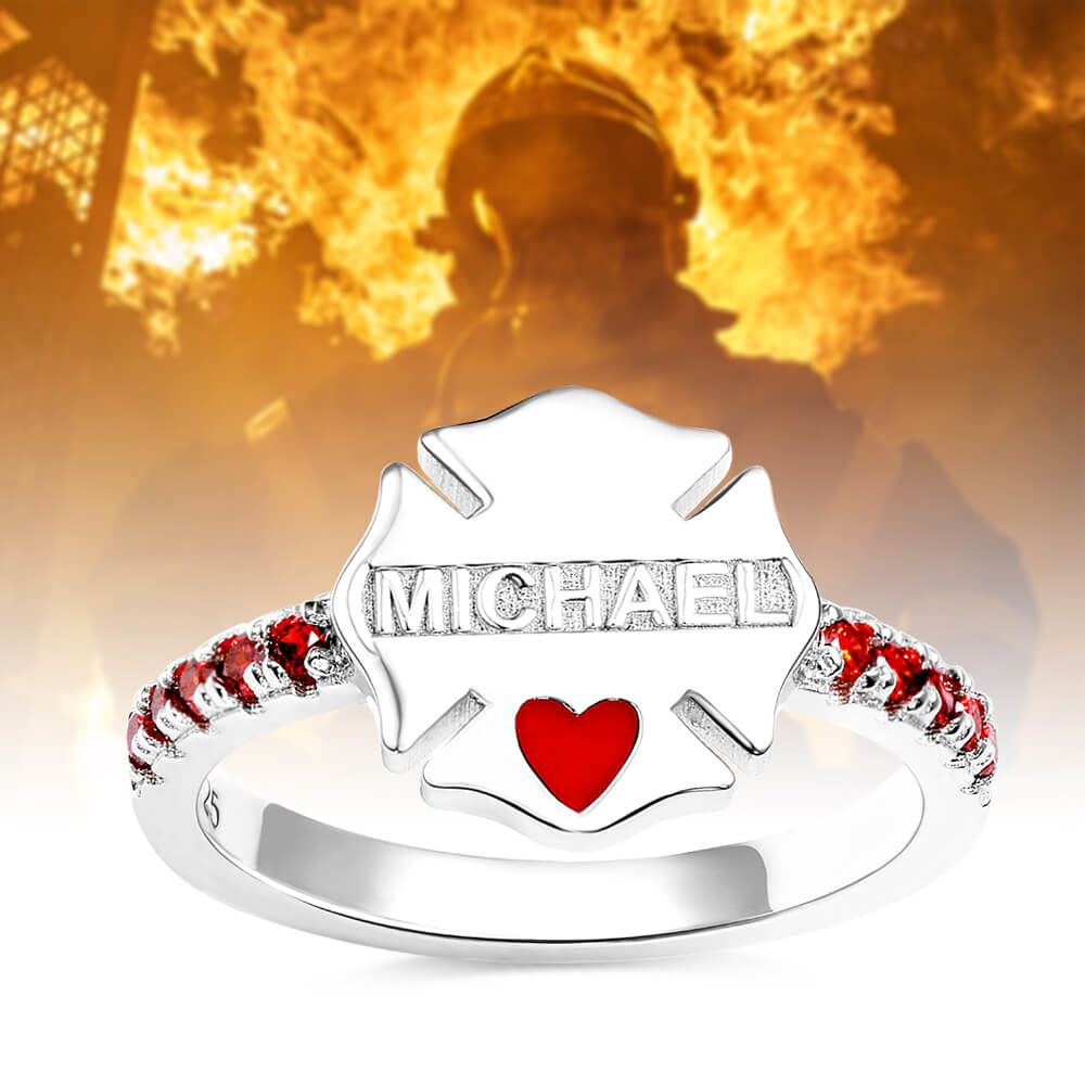 Callie Custom Name Firefighter Badge Ring - CALLIE