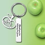 Apple Keychain with Engraved Bar Charm