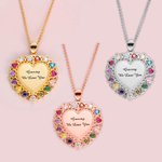 Collana con cuore della mamma o della nonna con pietre di nascita e incisione del bambino