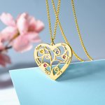 Heart Family Tree Necklace with Name and Birthstone in Silver