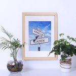 50th Anniversary Gold Frame Street Sign Painting with Double Names & Date