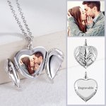 Personalized Angel Wing Heart Locket Necklace with Photo Engraved Text Anniversary Birthday Gift for Women Girls