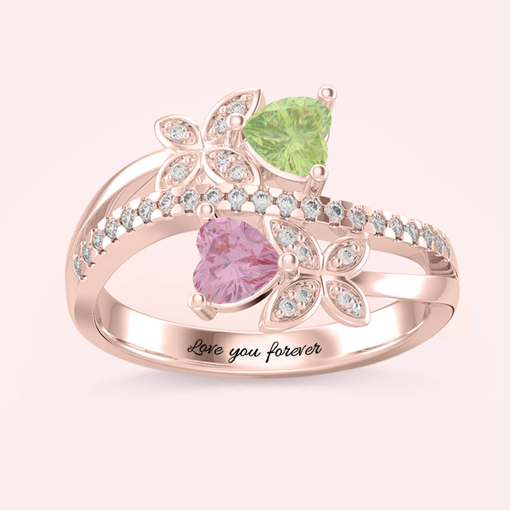 Custom matching butterfly promise rings with double birthstones