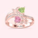 Engraved Butterfly Ring with Double Birthstones & Accents