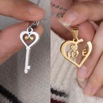 Birthstone Matching Heart & Key Necklace for Couples