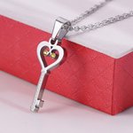 Birthstone Matching Heart & Key Necklace for Couples