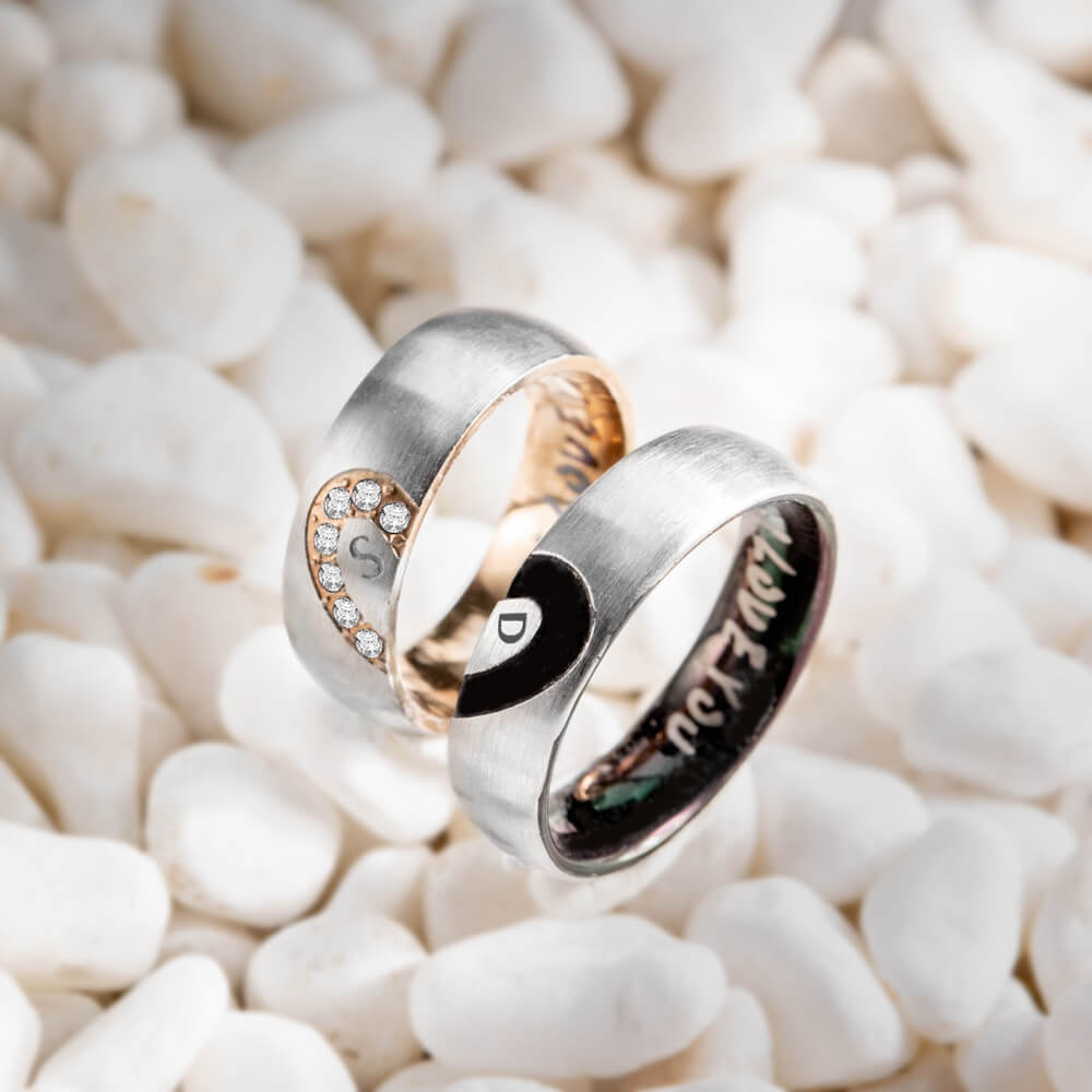 Bagues De Promesse Couple "I Love You" En Acier Inoxydable | Alliance Cœur Assortie Pour Lui Et Elle | Cadeau Saint-Valentin, Anniversaire - 8