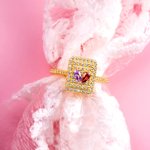 Double Birthstones Square Sparkle Ring