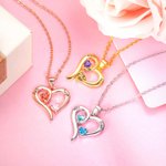 Heart Necklace Engraved 2 Names & Birthstones for Her