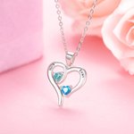 Heart Necklace Engraved 2 Names & Birthstones for Her
