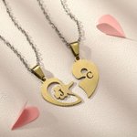 Collier Couple avec Initiale Personnalisée Pendentif de Clé et de Serrure en Forme de Cœur Colliers Cadeau Saint-Valentin pour Couple
