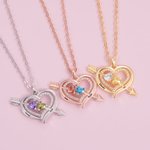 Personalized Cupid's Arrow Heart Necklace with 2 Birthstones & Names Valentine's Day Couple Gift for Women